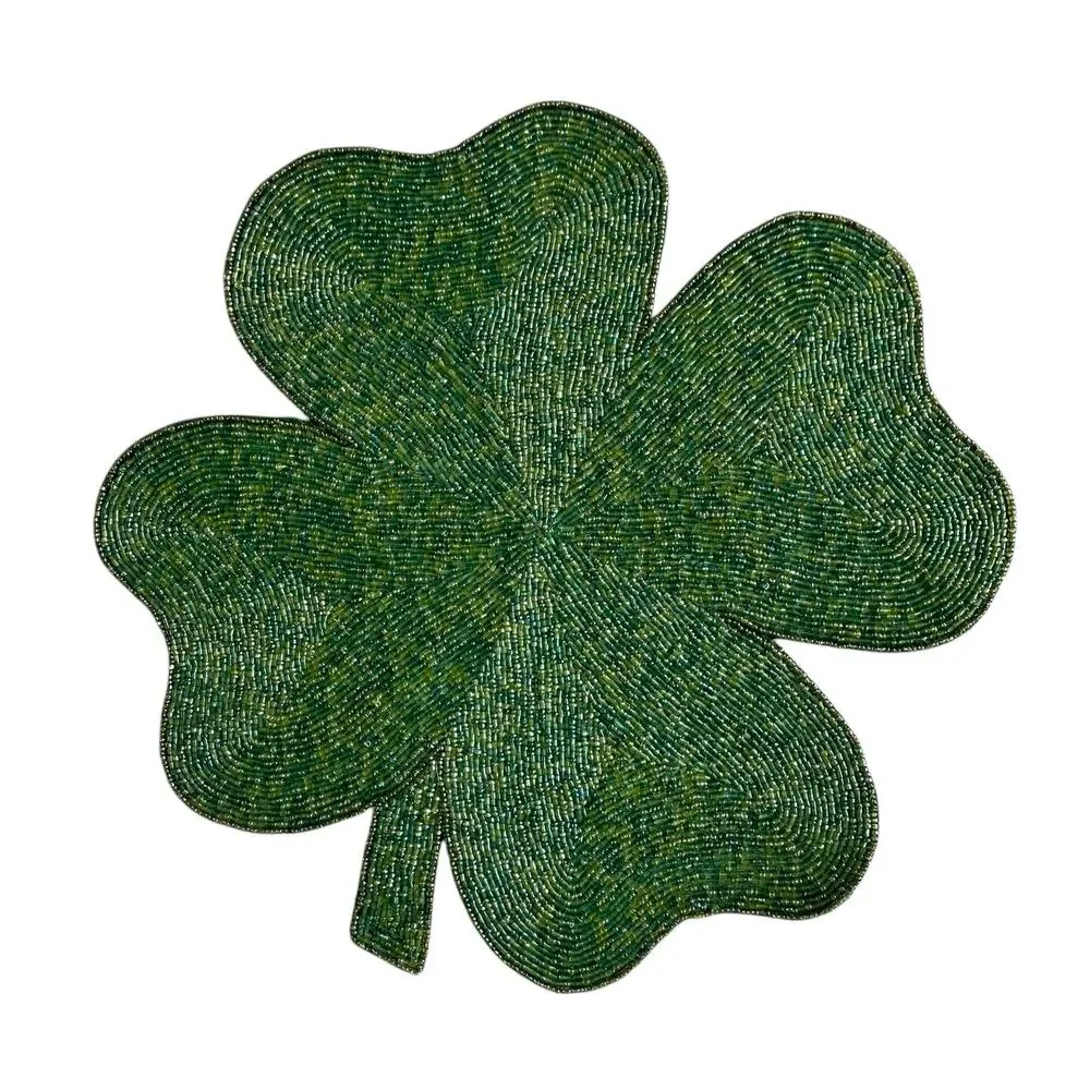 Storehouse Green Beaded St. Patrick’s Shamrock Placemat Charger 15in New